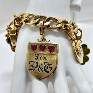 Juicy Couture, G&P Vintage Gold Charm Bracelet, 8 Charms, Crystal, Enamel, 90’s